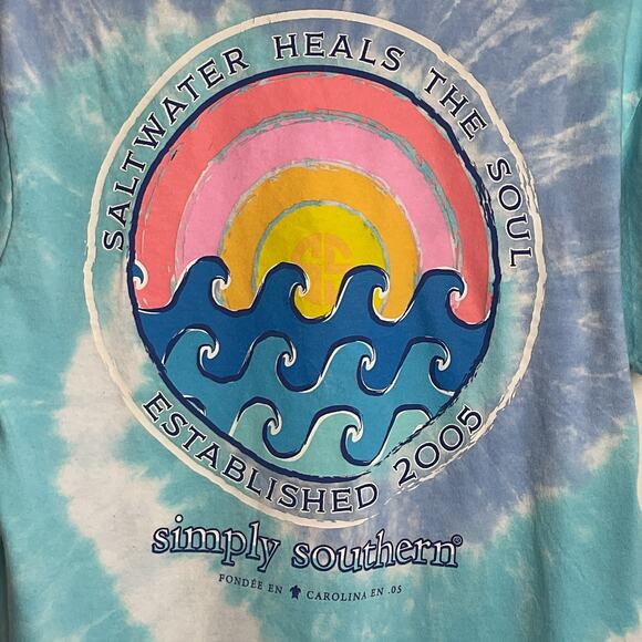 Simply Southern Tye Dye Ocean Large Cotton Visco Girl Tee - Picture 5 of 7